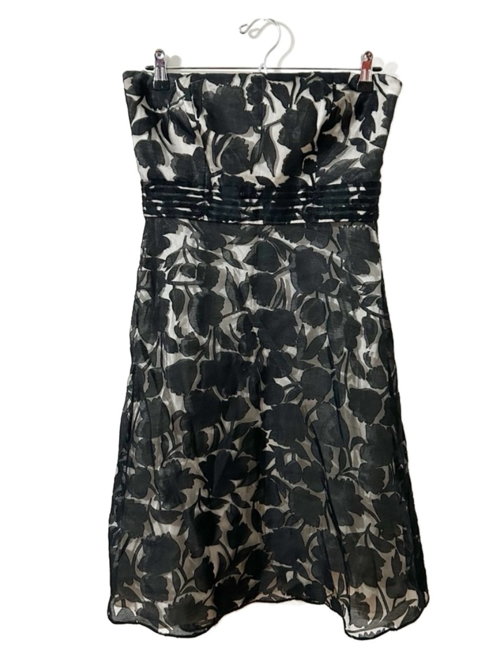 Ann Taylor Strapless Black Floral Overlay Cream Lining Cocktail Dress A-Lined